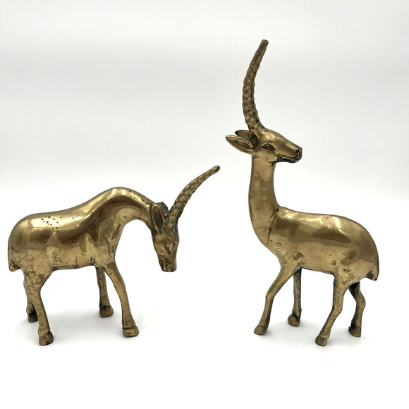 Vintage Brass Gazelle Antelope Animal Sculptures Mid Century MCM 11